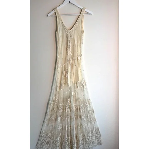 Zara Women's vintage-inspired White Floral Embroidered Mesh Maxi Dress Size XS - Picture 7 of 10